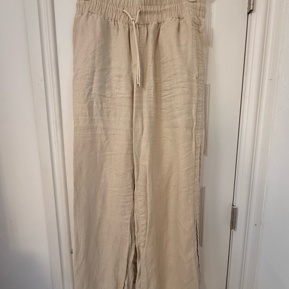 Quince Beige Wide Leg Linen Pants - Large - Picture 14 of 16